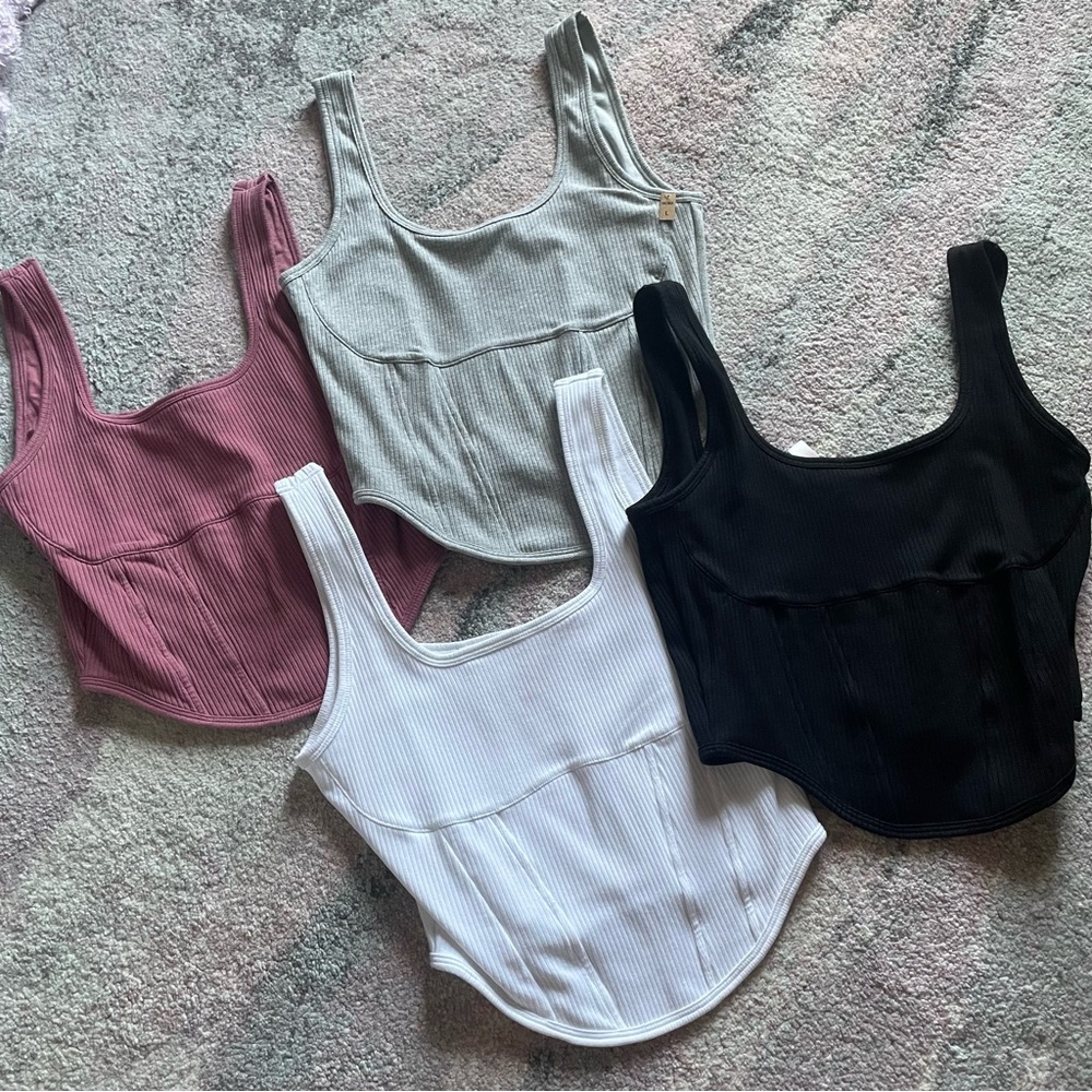 PINK Ribbed Tank Top Set - Black, White, Gray, Pink